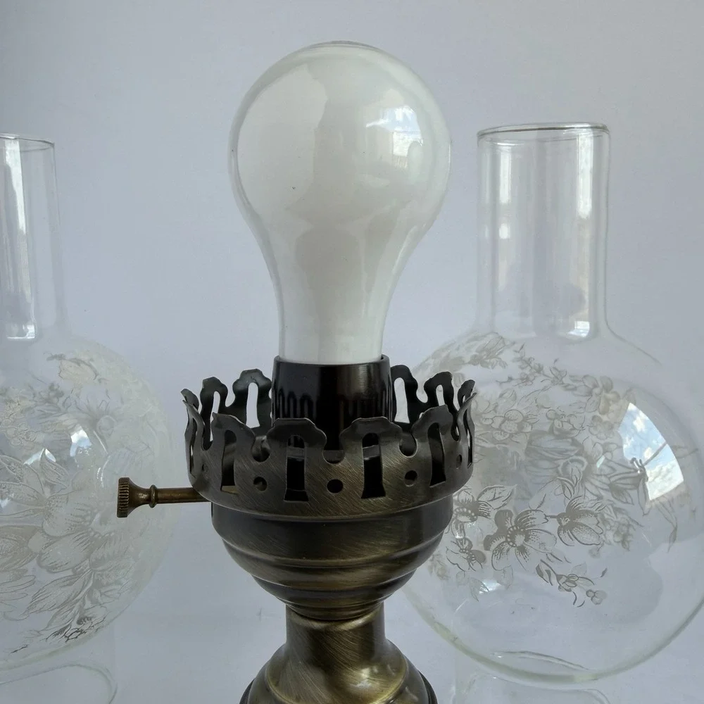Victorian VTG Glass Hurricane Lamps (2) Floral Globe Cottagecore Praire